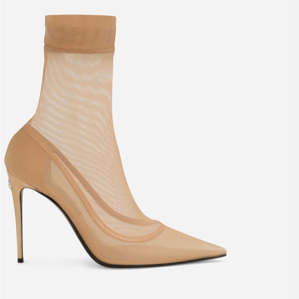 Dolce & Gabbana x Kim Kardashian beige stretch tulle ankle boots 39.5=9.5